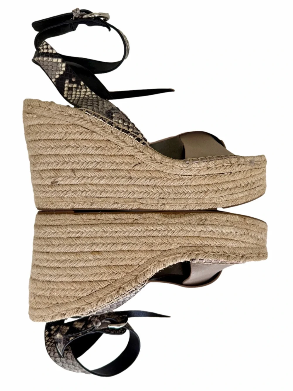 Marc Fisher Abacia Taupe Snakeskin Print Leather Platform Jute Wedge Heels 9.5